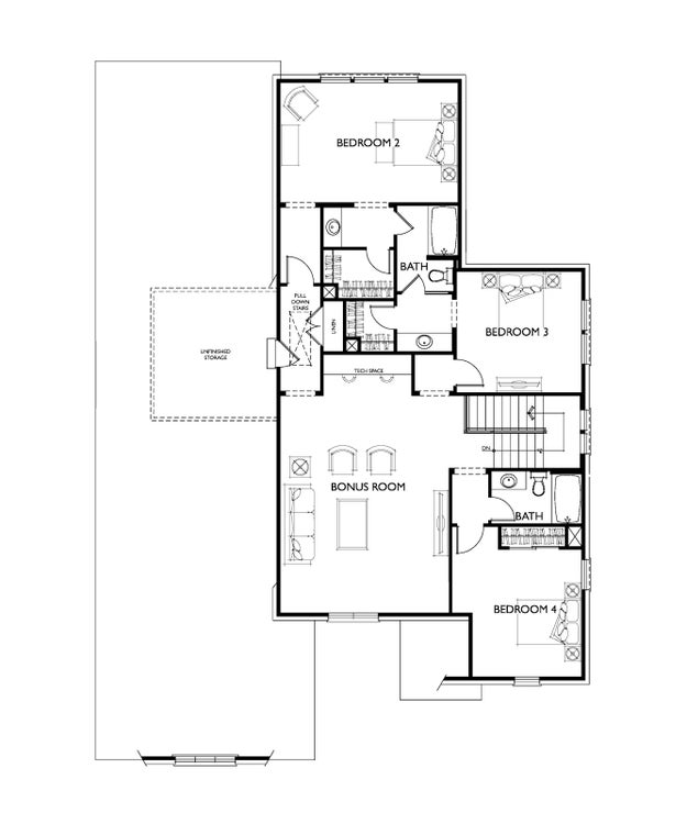 Proposed Huntley - Upper Level. 3,767sf New Home in Mooresville, NC