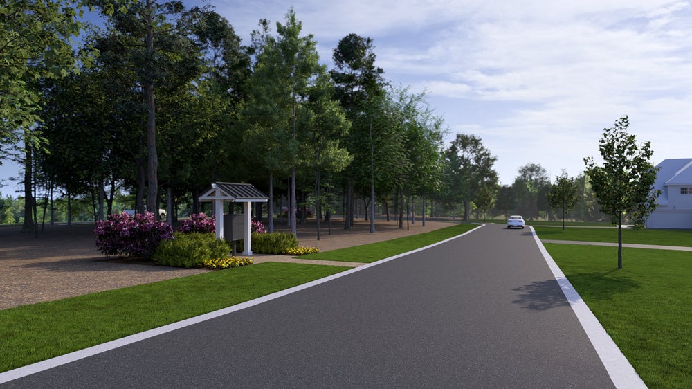 Weddington Grove Rendering of Access Road and Mail Kiosk. Weddington Grove New Homes in Weddington, NC