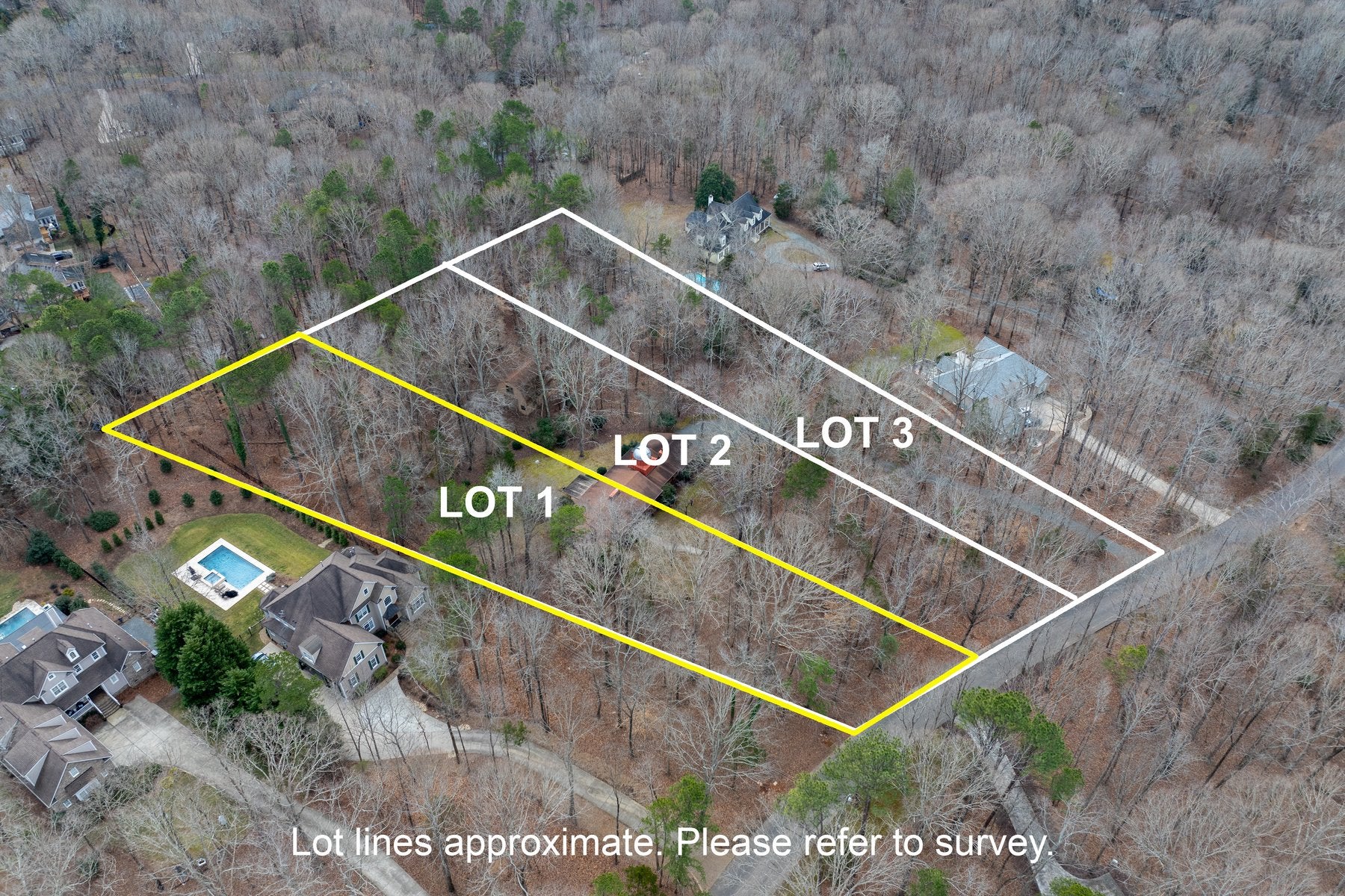 Aerial View of Lakeside Drive Homesites. Charlotte, NC Lot for Sale