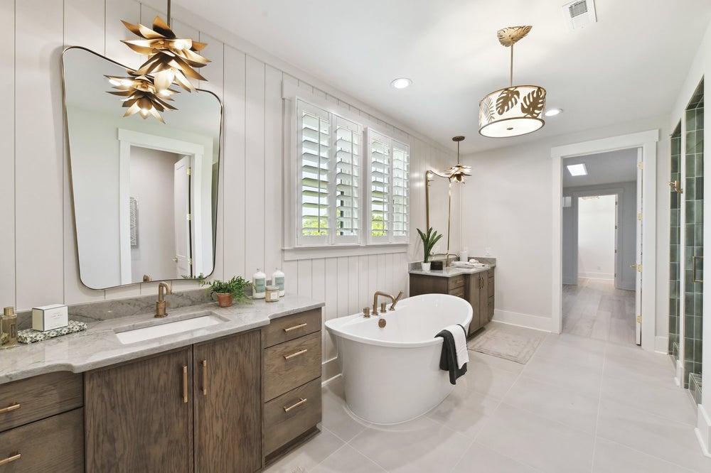 Primary Suite Bath Sample featuring the Freestanding Tub Custom Option. Montecito New Home Floor Plan