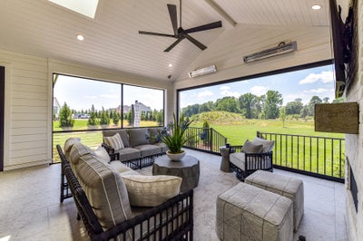 Outdoor Living Sample featuring the Fireplace, Skylights, and Luxury Expanded Custom Options. 3,776sf New Home