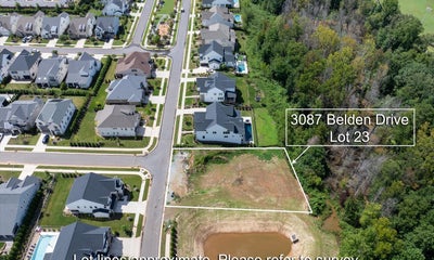 Aerial view of vacant residential lot at 3087 Belden Drive in suburban neighborhood