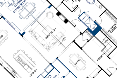 Architectural floor plan showing kitchen, great room, salon, and owner's closet layout