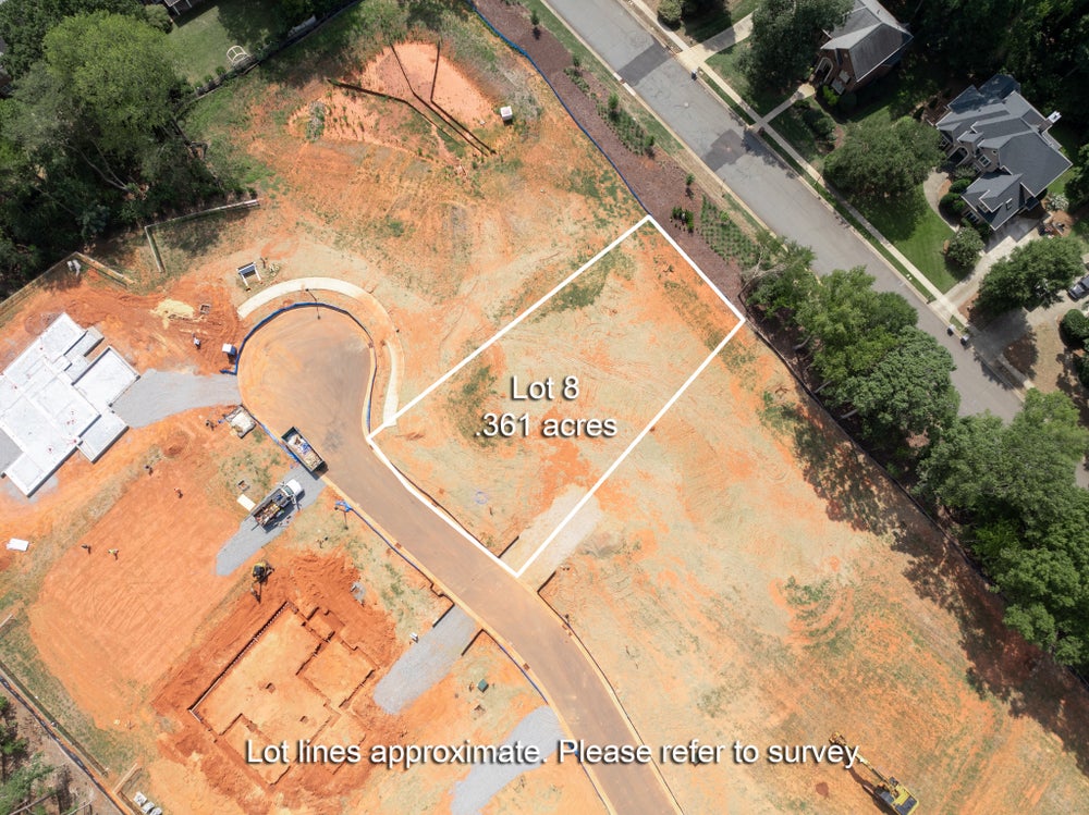 Aerial view of Lot 8, a 0.361-acre vacant residential lot in a new subdivision under development.